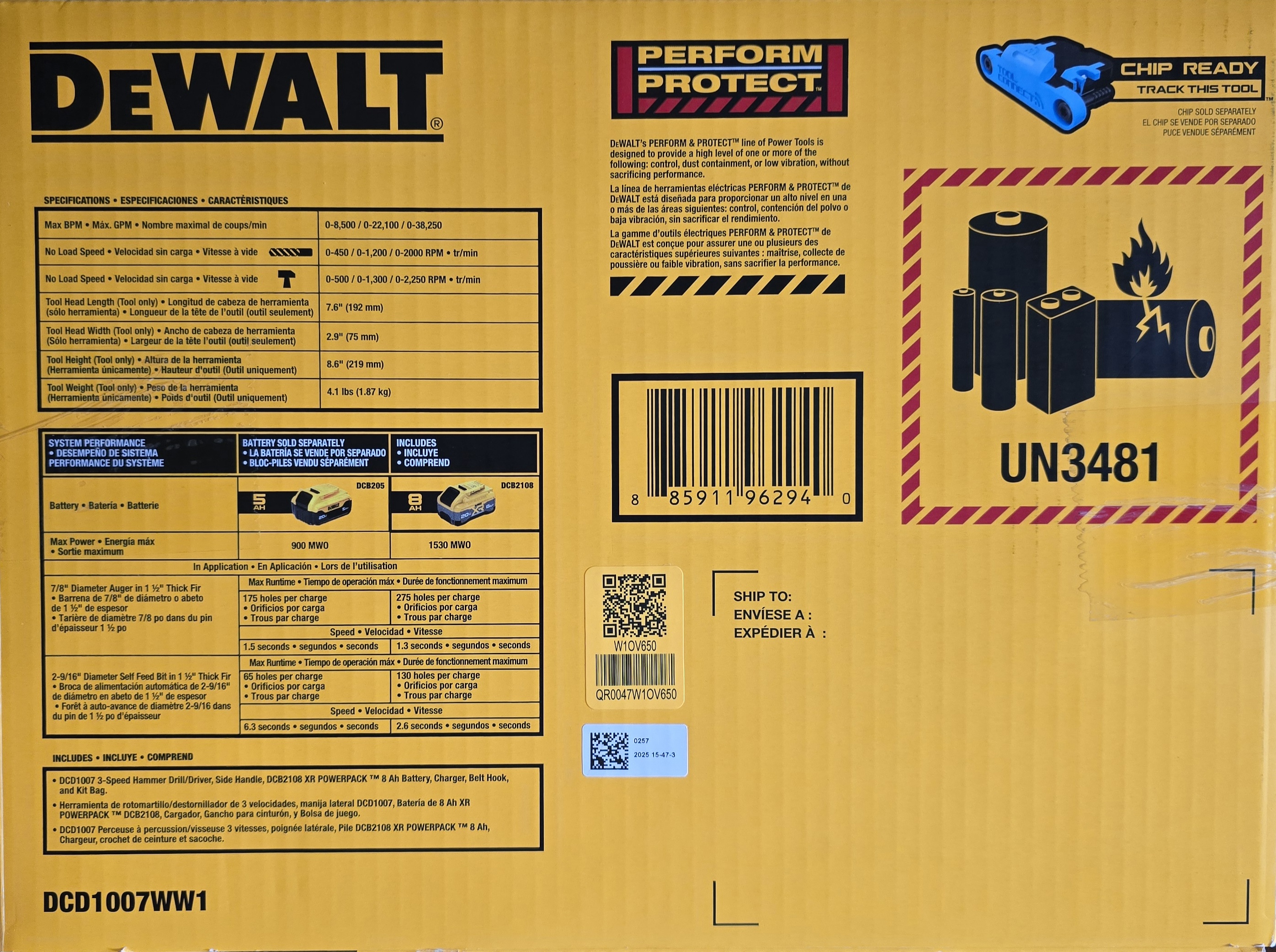DEWALT DCD1007WW1 XR Hammer Drill box back