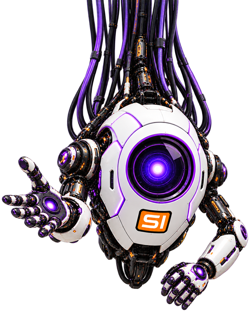 Robotic Violet inviting you to build something smarter with SMORTLER